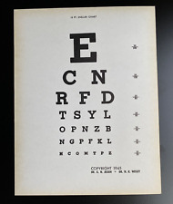 Vintage 1945 Vision Eye Chart Test Dr. George Jessen & Dr. Newton K. Wesley picture