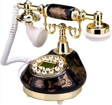 Retro Antique Telephone Old Fashioned w/ Push Button Dial for Home Decor (Black) picture