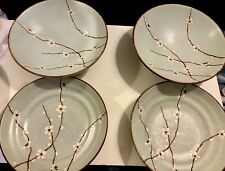 Kotobuki Bowls & Plates 2 Sets Early Spring Blossoms Blue Pottery Japan. picture