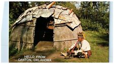 c1960's Hello From Canton Oklahoma OK Unposted Smoking The Peace Pipe Postcard picture