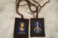 Sacred Hearts of Jesus and Mary Brown Scapular 100%Wool Handmade in USA picture