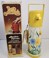Vintage Aladdin's Pump-a-Drink Dispenser Yellow Floral Fantasy 1 QT Thermos /Box picture