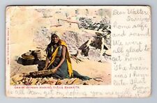Oraibi AZ-Arizona, Indian Woman Making Yucca Baskets, Vintage c1904 Postcard picture