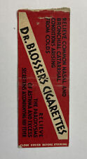 Rare Vtg Matchbook Cover Dr Blosser’s Cigarettes Relieve Colds Asthma Medical picture
