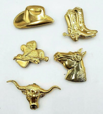 Vintage 90s Button Covers Western Cowboy 5 Piece Gold Toned Boots Saddle Hat picture