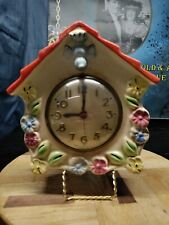 Vintage Hull Pottery Blue Bird Floral Kitchen Wall Clock Untested As Is picture