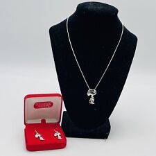 Snoopy Sterling Necklace and Earring Set Snoopy Pendant Peanuts 925 Set New picture