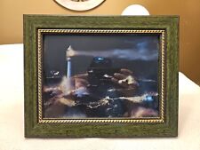 Vintage Motion Picture Light Up Moving Lighthouse Storm Sea Sounds Green Framed picture