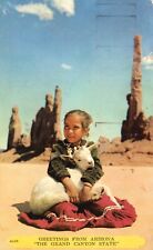 Postcard AZ Arizona Greetings Girl & Goat Posted 1954 Chrome Vintage PC G3620 picture