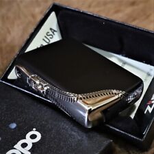 Zippo Side Zipper Black & Silver Brass Double Sided Processing Japan Oil Lighter picture