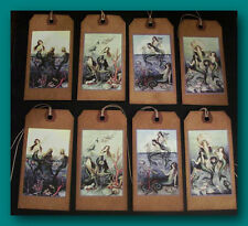 PRIMITIVE MERMAID HANG TAGS MADE FROM VINTAGE POSTCARDS  picture
