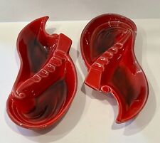 Vintage & Rare Nice Dark Red Ashtrays Art Pottery Ceramic Made by California USA picture