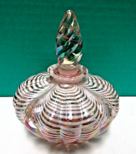 VTG SILVESTRI PINK SWIRLED MODERN ART GLASS PERFUME BOTTLE W/DAUBER - TAIWAN picture