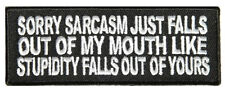 SARCASM JUST FALLS OUT 4.0 INCH IRON ON FUNNY BIKER PATCH picture