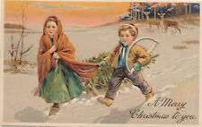 CHRISTMAS - Two Children Carrying Christmas Tree PFB Postcard picture