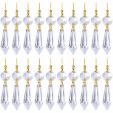 Replacement 20PC Clear Crystal Chandelier Lamp Icicle Prisms Gold Hanging U-Drop picture