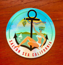 Retro SALTON SEA Bombay Beach Ca. HOLOGRAPHIC Pinup Girl Travel Boating Sticker picture