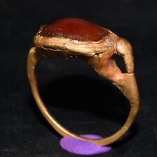 Genuine Ancient Roman Gold Ring with Carnelian Stone Bezel Ca. 1st-3rd  Century picture