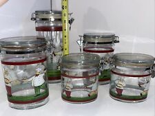 Glass Chef Oval Storage Jar Container Italian French Hinged Set Of 5 Vintage picture