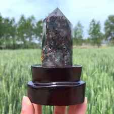 0.41LB Natural Phantom Ghost Obelisk Clear Quartz Crystal Point Tower +Stand picture