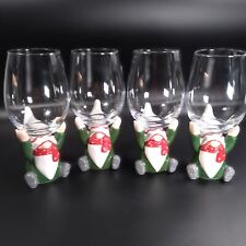 4 Gnome Wine Glasses Large Clear Glass Bowl held by Ceramic Christmas Gnome picture