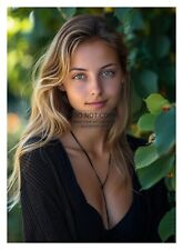 GORGEOUS YOUNG SEXY BLONDE MODEL LADY IN BLACK TOP 5X7 FANTASY PHOTO picture