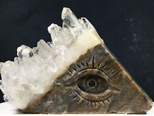 144g Natural Crystal Cluster Quartz Mineral Specimen, Hand Carved Eyes Healing picture