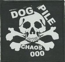 DOG PILE chaos 000 skull RARE/VINTAGE WOVEN SEW ON PATCH no longer made  picture
