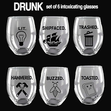 Funny Stemless Wine Glass Set | The Drunk Series Pack of 6 Intoxicating Glasses picture