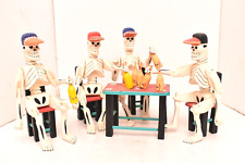 Mexican folk art Oaxaca wood carved Skeletons Drinking Statue Figure Day Dead picture