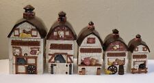VTG 3-D FARMHOUSE COUNTRY KITCHEN CANISTER SET BARNYARD BARN STABLE COOP 10 Pcs picture