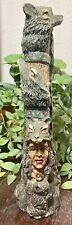 VTG Native American Totem Pole Chief & Wolves Resin picture