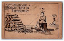 1920 Yes Am having A Great Time Cutting Woods Comic Tent Montgomery AL Postcard picture