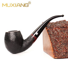 Sandblasted Briar Wooden Tobacco Pipe Bent Curved Stem Classic Smoking Pipe picture