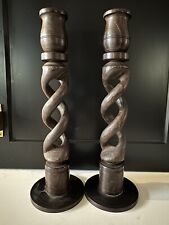 2 Barley Twist Candlesticks, Hand Carved, Antique picture