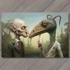 Postcard Unusual Men with Unsettling Beaks - Surreal Art 👥👃weird strange picture