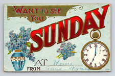 Day of Week Appointment I Want to See You SUNDAY Forget Me Not Flowers Postcard picture