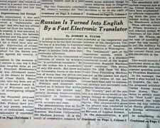 Early IBM COMPUTER Electronic Eye Invention Language Translation 1954 Newspaper picture