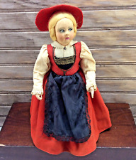 Vtg 1930-1940 Primitive Cloth Rag Doll Painted Face Jointed Orig Dress Poland picture