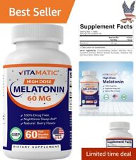 Rapid Dissolve Vegan Melatonin Tablets - Berry Flavor - Non-Addictive - 60 Count picture