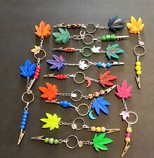 Marijuana/Pot Leaf Keychains With Beaded Roach Clips, Lot Of 6 picture