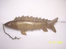 Vintage BRASS Articulated FISH Red Eye Figurine - 9.5 inches - MI INDIA picture