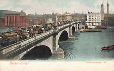 London England, London Bridge Wagons Boats Horses, Vintage Postcard picture