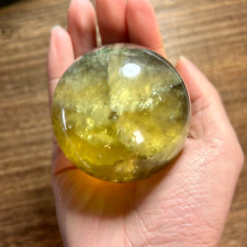 Natural yellow-brown fluorite quartz crystal sphere healing Stone Home Display picture