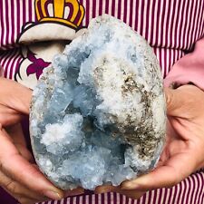 3LBNatural Beautiful Blue Celestite Crystal Geode Cave Mineral Specimen picture
