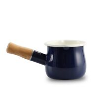 FARCADY 0.6qt Mini Enamel Milk Pot Insulated Wooden Handle 2 Pour Spouts Smal... picture
