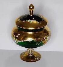 1960s Vintage Italian Candy Dish Emerald Green And Gold 10 In High -very pretty picture