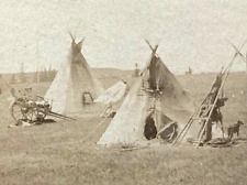 ORIGINAL RARE NORTHERN PLAINS INDIAN ENCAMPMENT 1891 STEREOVIEW PHOTO picture