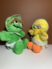 Baby Oscar Grouch & Baby Big Bird 1983 Playskool Sesame Street Plush. read picture