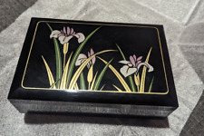 Vintage Asahi Musical Japanese Lacquered Floral Black & Red Jewelry Box picture